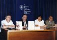 En Diputación, presentación de Fray Bartolome. Luis Baraiazarra, José Antonio Arana Martija, Ana Madariaga (Diputada de Cultura), Gorka Martinez (BBK). Falta: Julen Urkiza